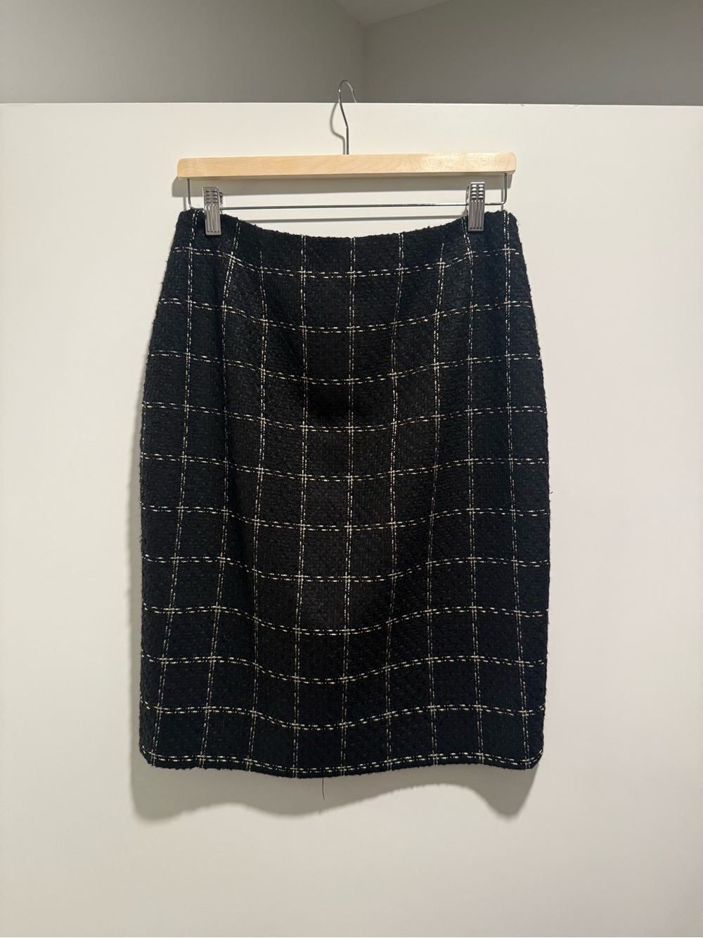 Hobbs Black Windowpane Tweed Pencil Skirt